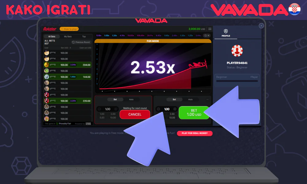 Vodič korak po korak za početak igranja Aviatora na Vavadi