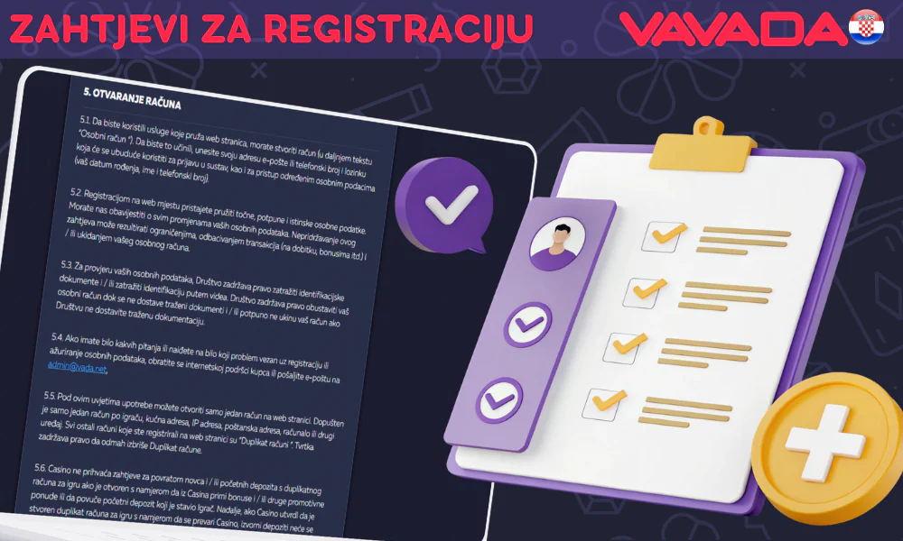 Vavada ima određene zahtjeve za registraciju novih korisnika.
